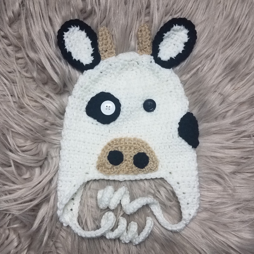 🐄 Handmade Crochet Cow Hat Toddler Sz